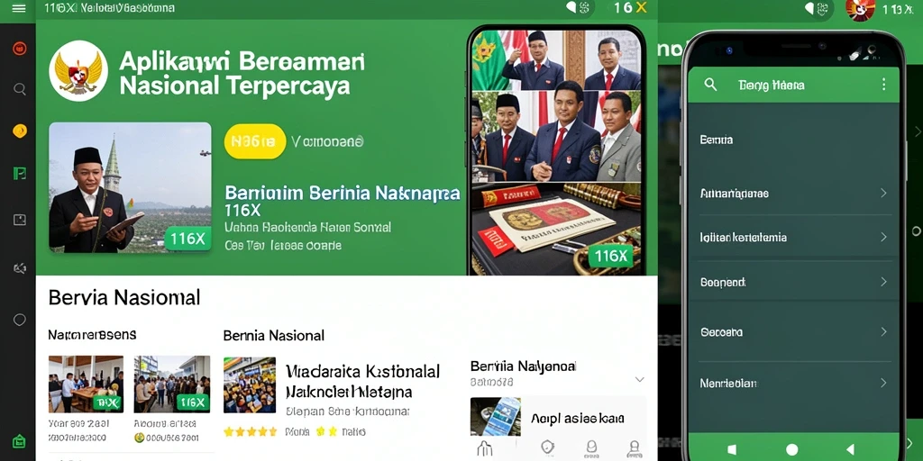 Antarmuka utama aplikasi 116X menampilkan berita nasional terkini.