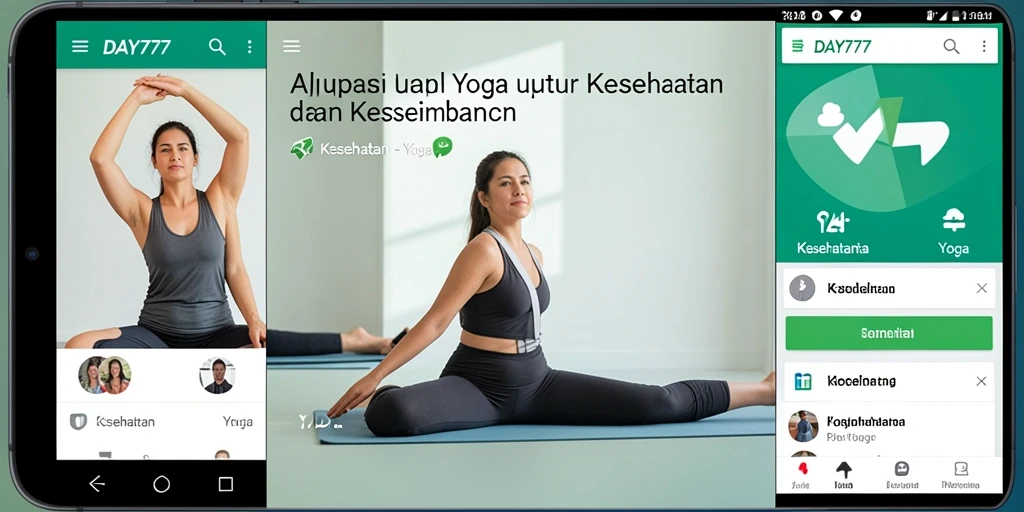 Antarmuka DAY777 dengan berbagai pilihan pose Yoga untuk semua level.