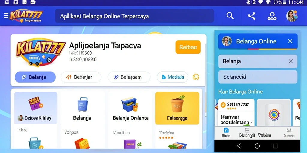Tampilan antarmuka aplikasi KILAT777 untuk Belanja Online yang modern dan user-friendly.