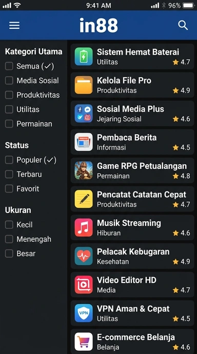 Aplikasi Populer & Kanal Uji di in88 — Unduh Sekarang!